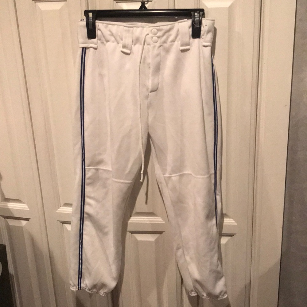 White and blue stripped softball pants
